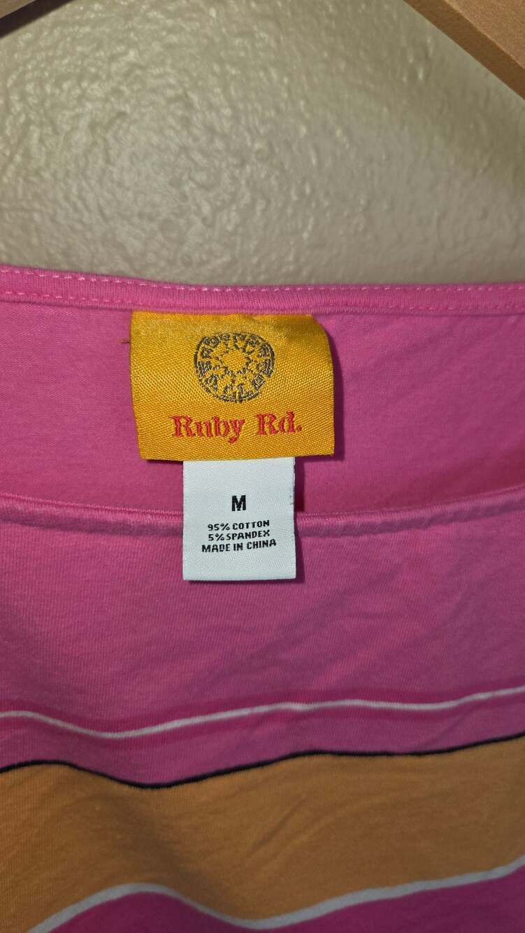 Ruby Rd. Striped Top Multi Color Roll Tab Sleeve - Picture 3 of 6